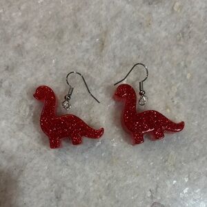 Pink Dinosaur Glitter Earrings